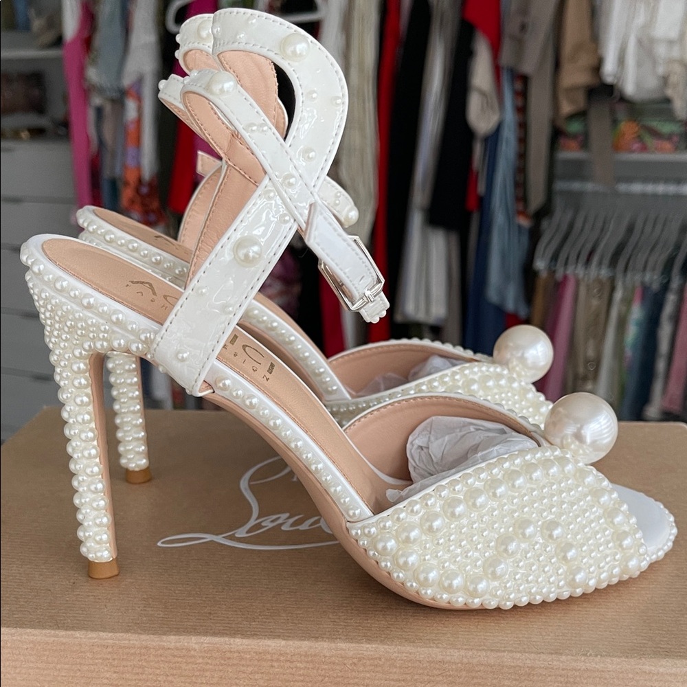 Elegant Pearl-Embellished White Heels